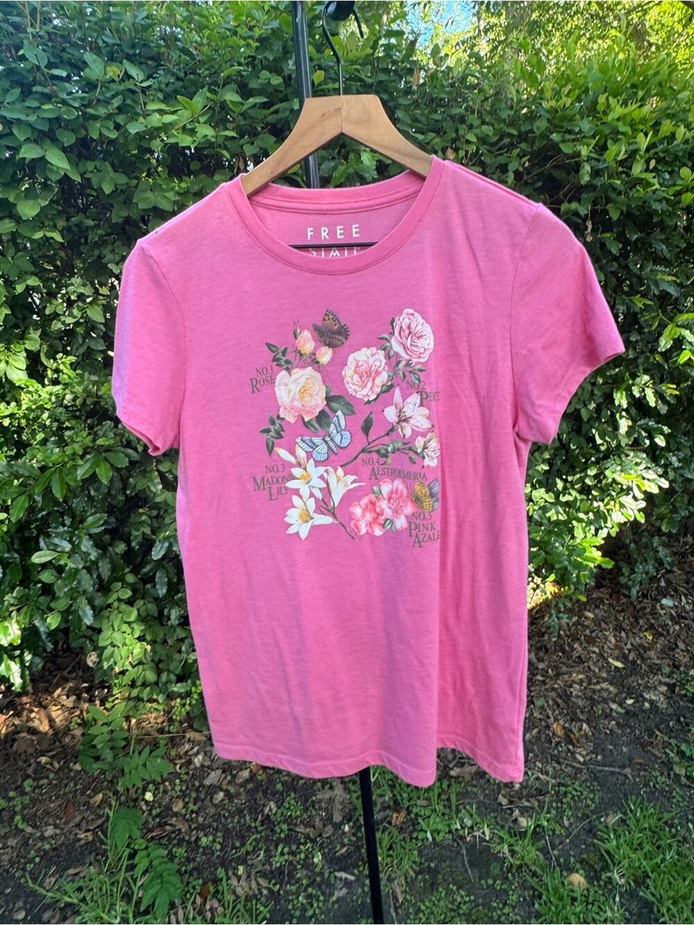 FREE STATE pink floral butterfly tee size XL botanical feminine t shirt top
